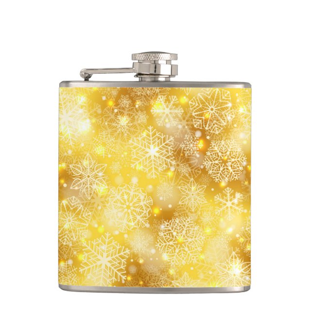 Snowflakes on golden flask (Front)