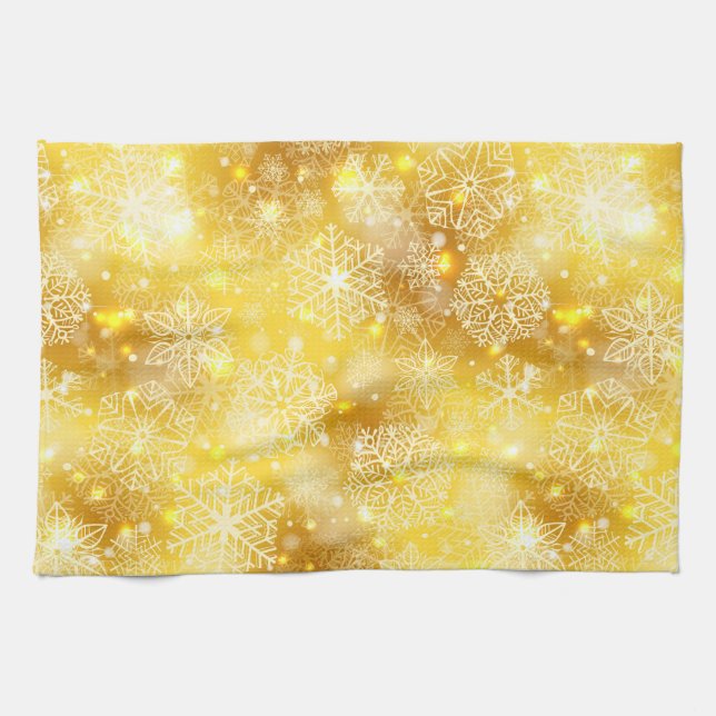 Snowflakes on golden kitchen towel (Horizontal)