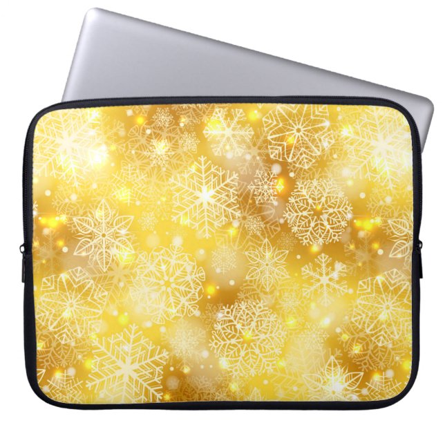 Snowflakes on golden laptop sleeve (Front)