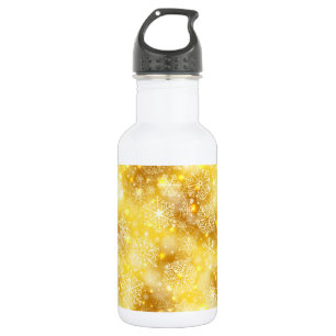 Snowflakes on golden stainless steel water bottle
