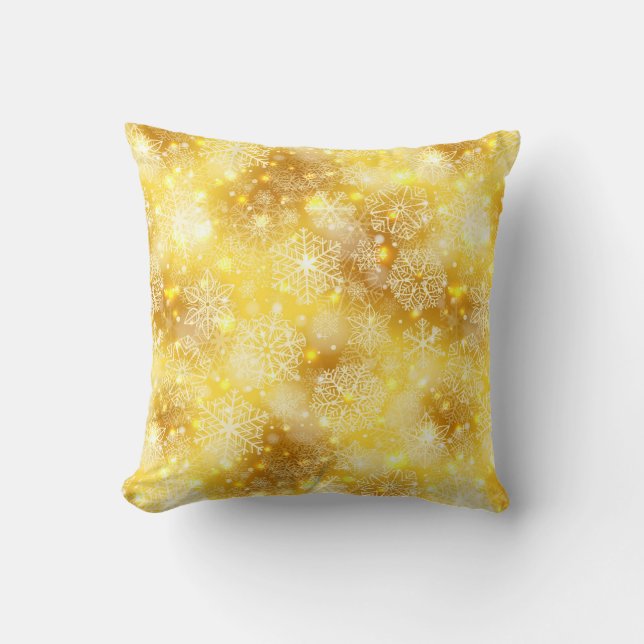 Snowflakes on golden throw pillow (Front)