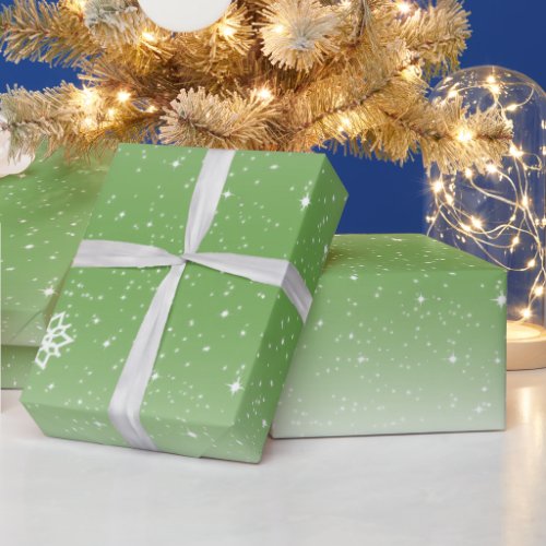Snowflakes on Gradient Green and White Wrapping Paper
