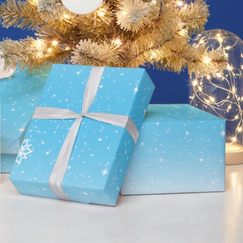 Snowflakes on Gradient Light Blue and White Wrapping Paper