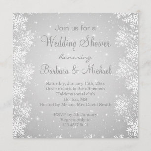 Snowflakes on gray background Wedding Shower Invitation