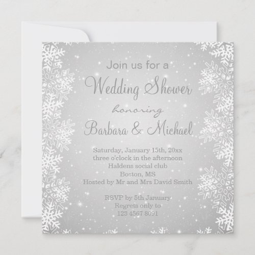 Snowflakes on gray background Wedding Shower Invitation