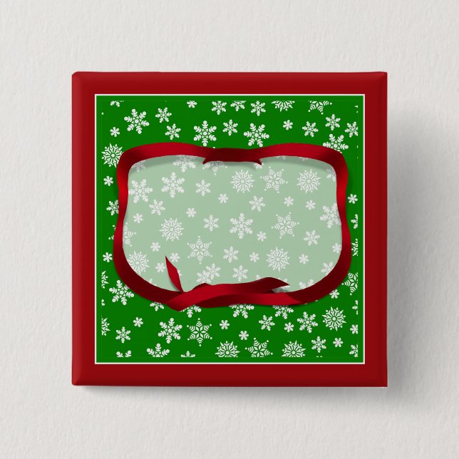 Snowflakes On Green Background Button (Front)