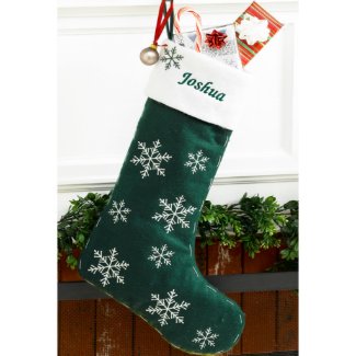 Snowflakes on Green Felt Christmas Stocking