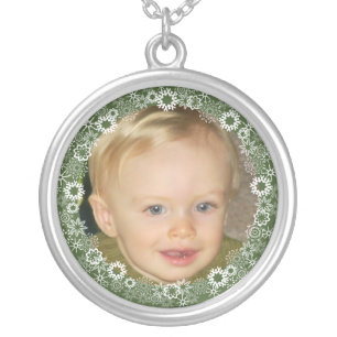 Snowflakes on Green Photo Necklace