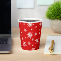 Christmas Paper Cups with White and Red Reindeer and Snowflakes