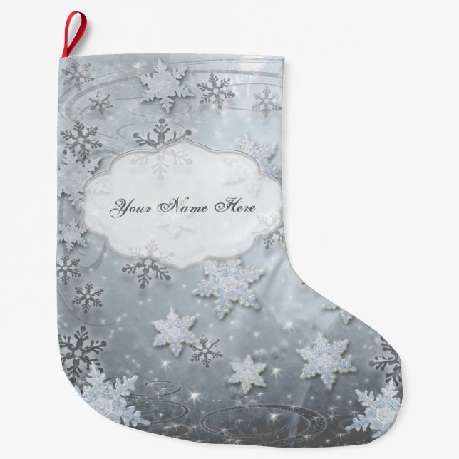 Snowflakes on Ice Large Christmas Stocking (Front)