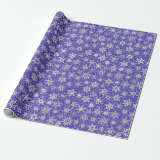 snowflakes on lilac violet snowstorm background wrapping paper