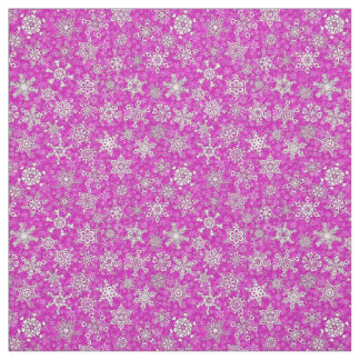 snowflakes on magenta pink snowstorm background fabric