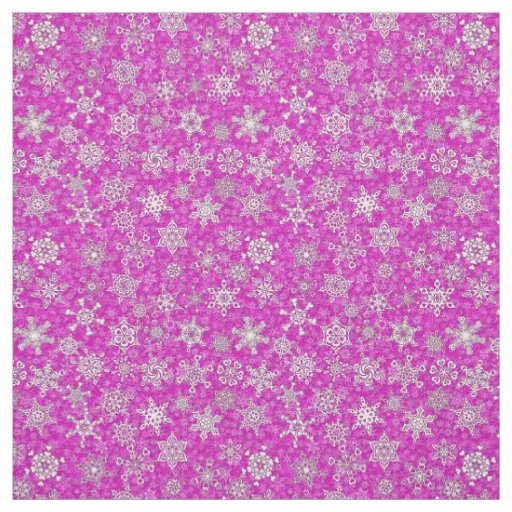 snowflakes on magenta pink snowstorm background fabric