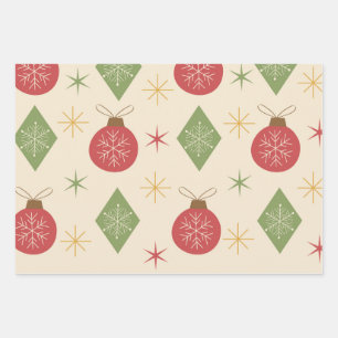 Snowflakes on Mid Century Diamonds and ornaments Wrapping Paper Sheets