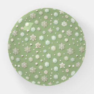 Snowflakes on Mint Paperweight