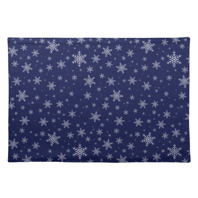 Snowflakes on Navy Blue Cloth Placemat (Front)