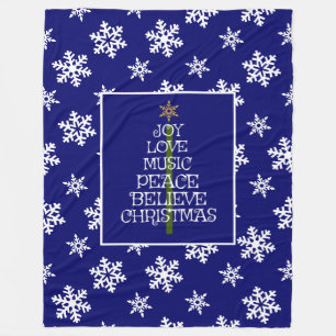 Snowflakes on Navy, Vibes of Christmas in a Tree Fleece Blanket