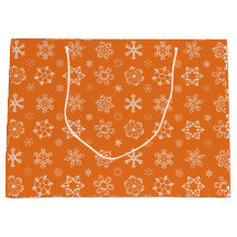 Snowflakes on Orange Christmas Gift Bag