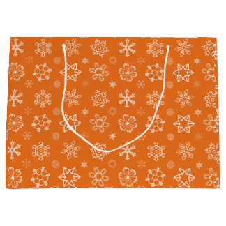 Snowflakes on Orange Christmas Gift Bag