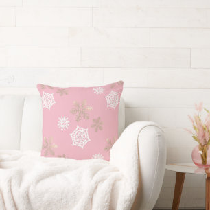 snowflakes on pale pink throw pillow