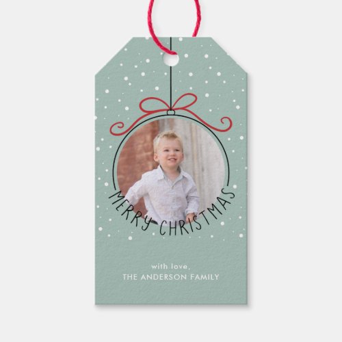 Snowflakes on Pastel Green  Photo Christmas Gift Tags