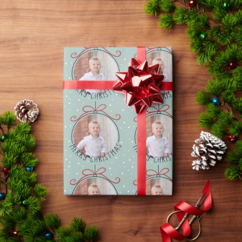 Snowflakes on Pastel Green  Photo Christmas Wrapping Paper