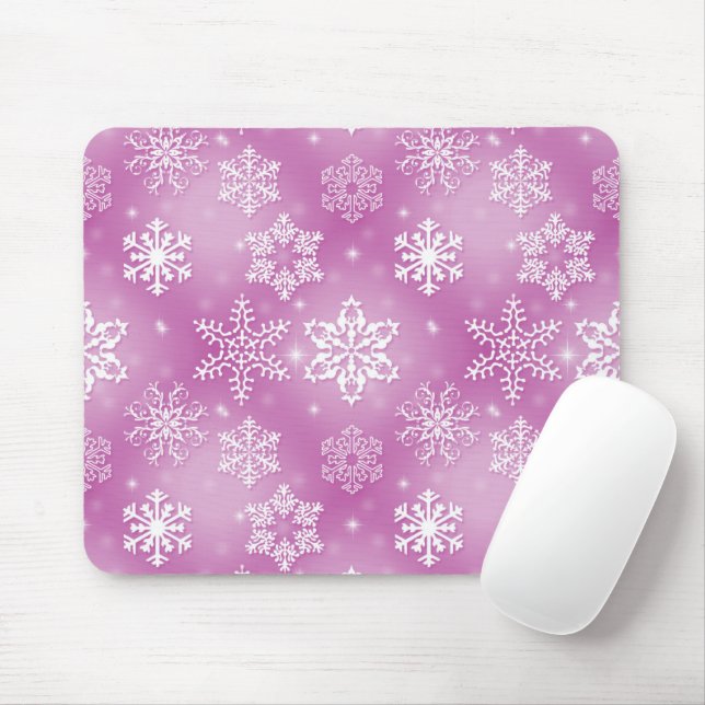 Snowflakes On Pink Mouse Pad (With Mouse)