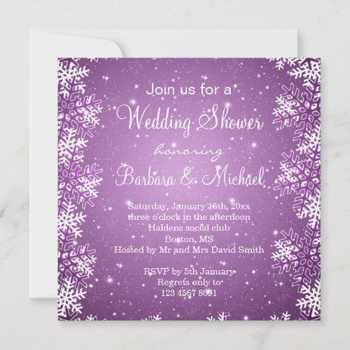 Snowflakes on purple background Wedding Shower Invitation