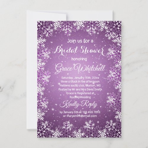 Snowflakes on purple Christmas Bridal SHower Invitation