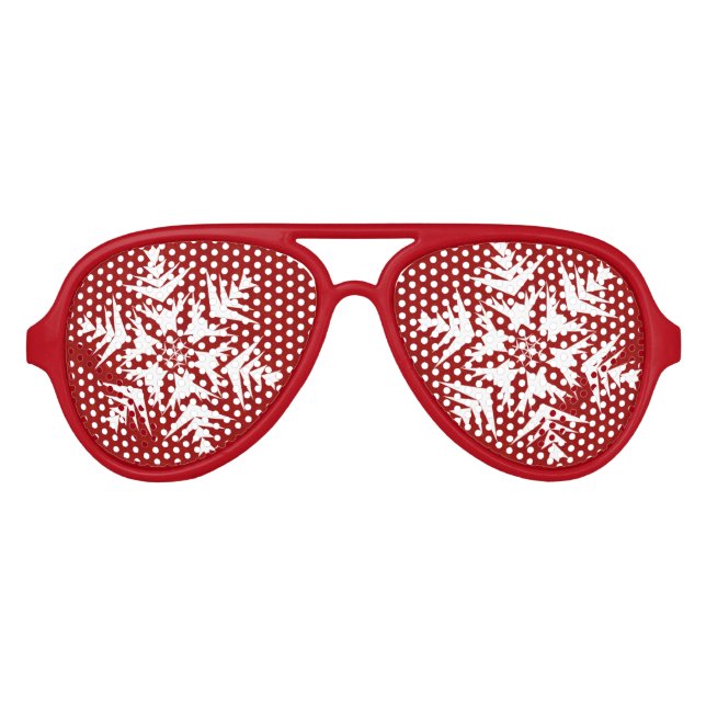 Snowflakes on Red Aviator Sunglasses (Front)