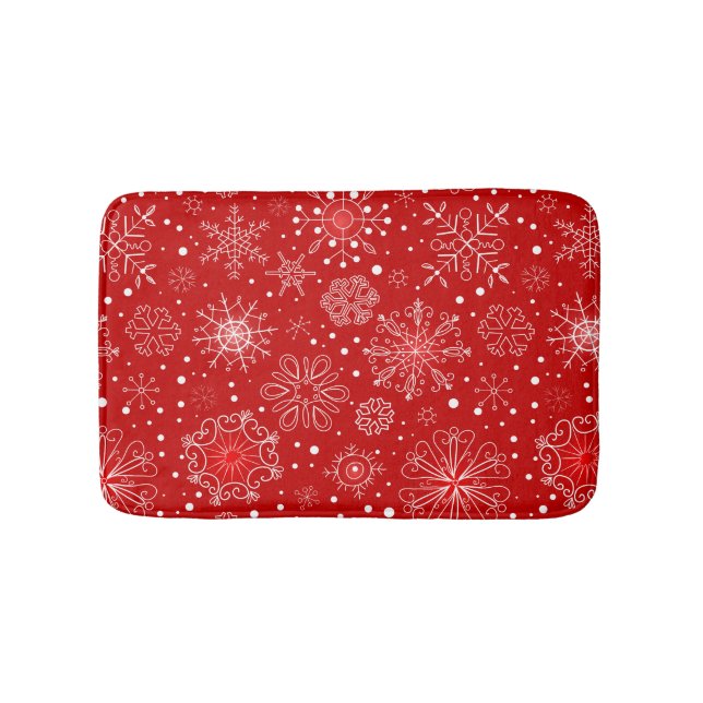 Snowflakes on Red Background Bathroom Mat (Front)