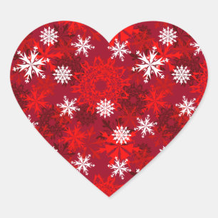 Snowflakes on red background heart sticker