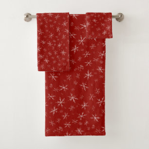 Snowflakes on Red  Bath Towel Set