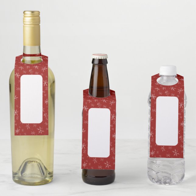 Snowflakes on Red Bottle Hanger Tag (In Situ)