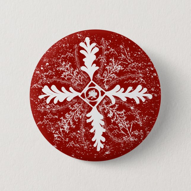 Snowflakes on Red Button (Front)