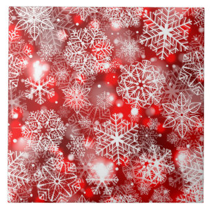 Snowflakes on red ceramic tile