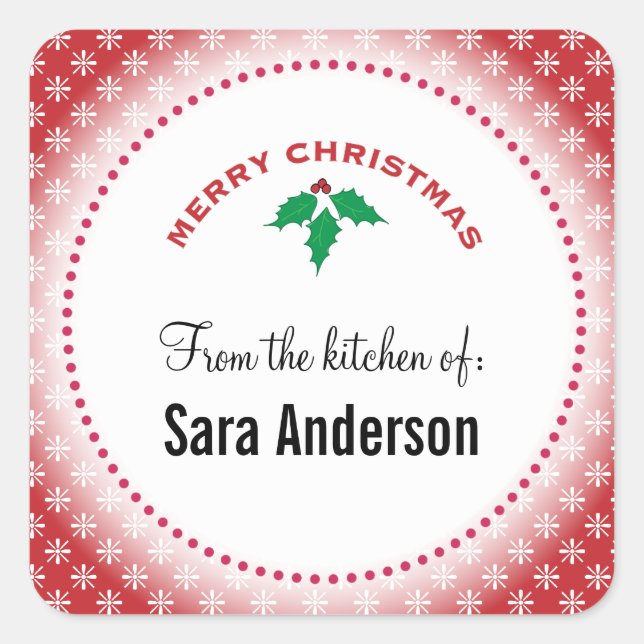 Snowflakes on Red, Christmas Baking Square Sticker (Front)