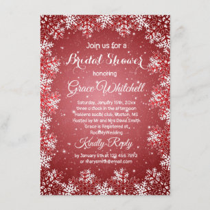 Snowflakes on red Christmas Bridal Shower Invitation