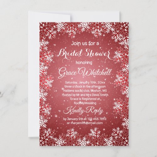 Snowflakes on red Christmas Bridal Shower Invitation