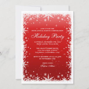 Snowflakes on Red Corporate Holiday Party Invitation