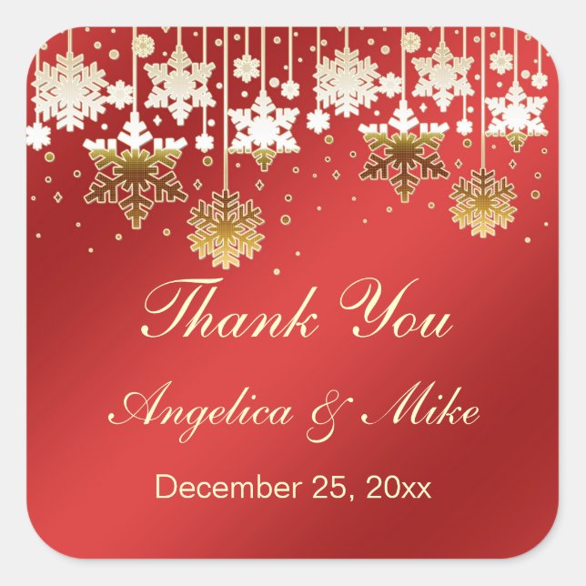 Snowflakes on red Cristmas Thank You Sticker (Front)
