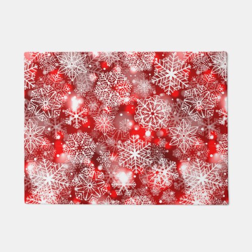 Snowflakes on red doormat