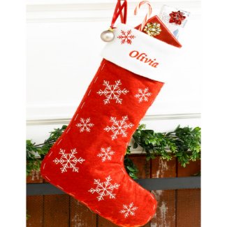 Snowflakes on Red Felt Christmas Stocking