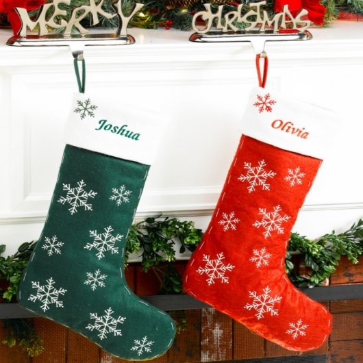 Snowflakes on Red Felt Christmas Stocking  (Group)