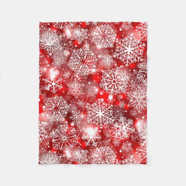 Snowflakes on red fleece blanket (Front)