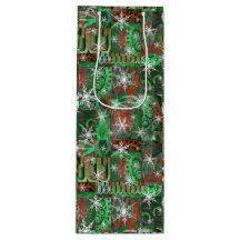Snowflakes on Red Green Holiday Wine Bag