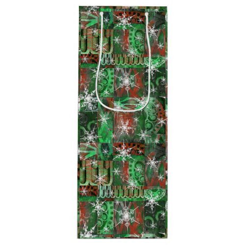 Snowflakes on Red Green Holiday Wine Bag