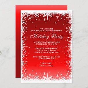 Snowflakes on Red Holiday Party Invitation
