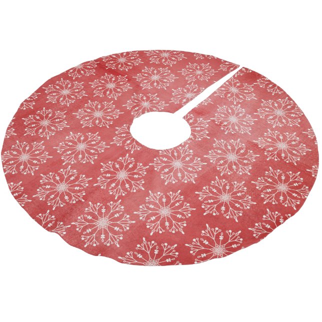 Snowflakes on Red Holiday Tree Skirt (Angled)