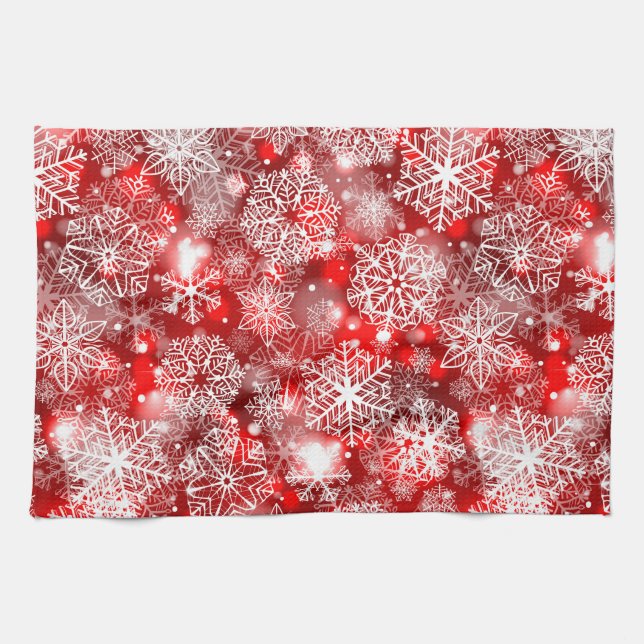 Snowflakes on red kitchen towel (Horizontal)